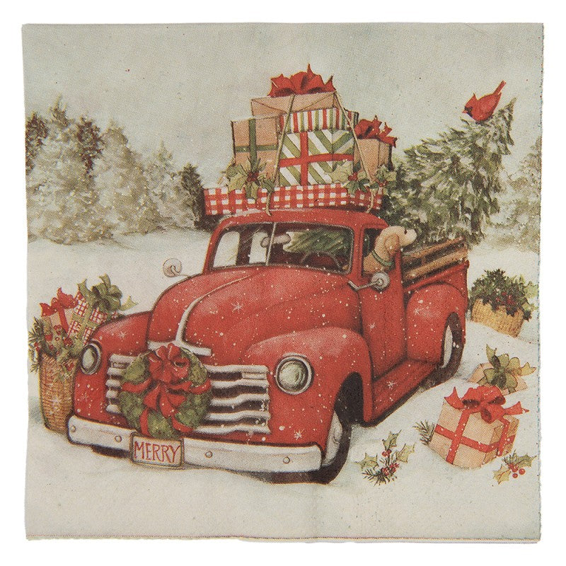 Tovaglioli di Carta Natalizi 33x33 cm con Camioncino Rosso Vintage | Set da 20 | Clayre & Eef