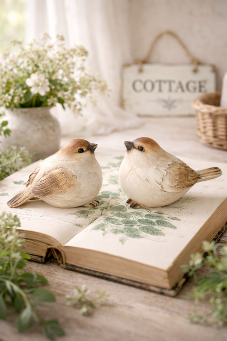 Uccellino Decorativo Beige Effetto Naturale in Poliresina