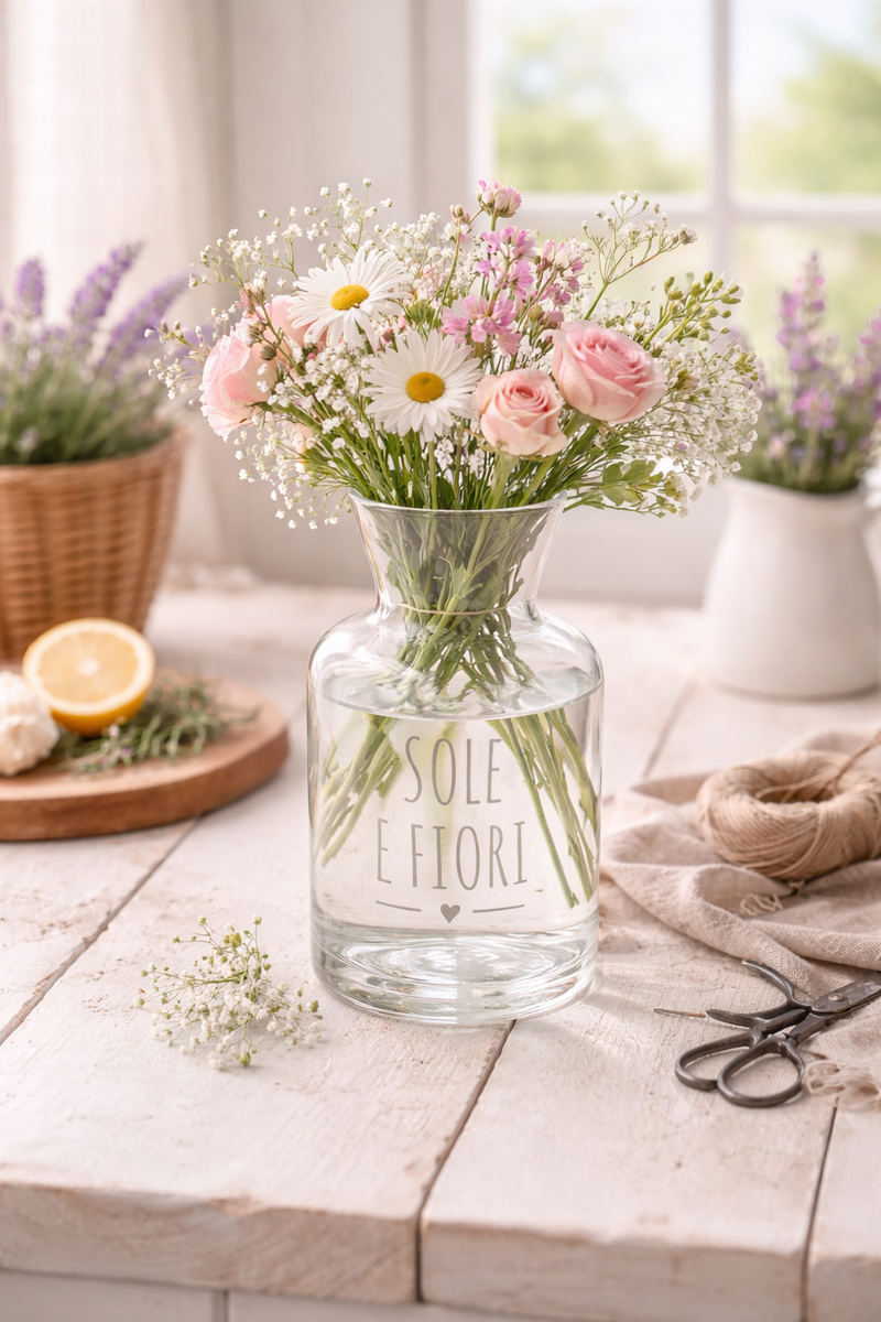 Vaso in vetro “Sole e Fiori” 15x26,5 cm Nuvole di Stoffa