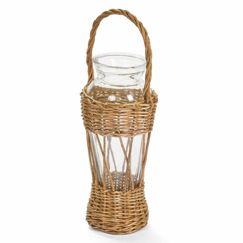 Vaso in Vetro con Rivestimento in Vimini Naturale Nuvole di Stoffa