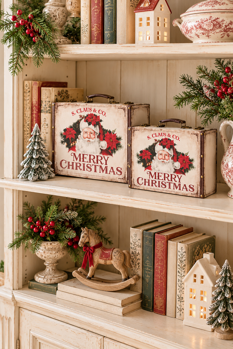 Set 2 Valigette Natalizie Vintage con Babbo Natale