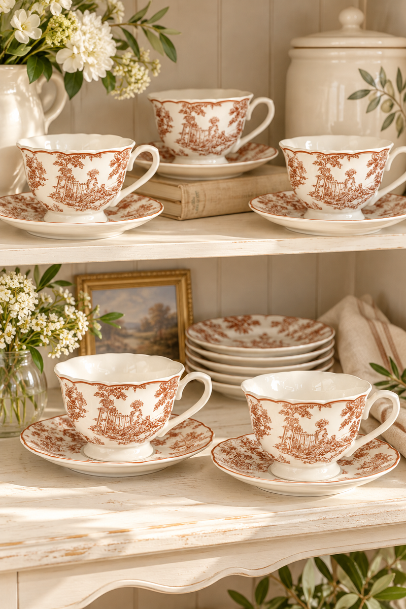 Set 6 Tazze Caffè Boudoir con Piattino Marrone Blanc Mariclò