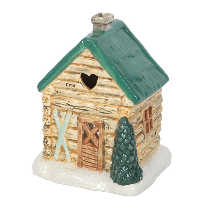 Bruciatore per oli e cere Casetta Chalet da Sci in Ceramica H 14 cm