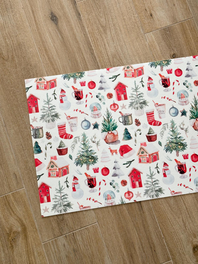 Tapis de Noël en vinyle « Murmures de Noël à l'aquarelle » 