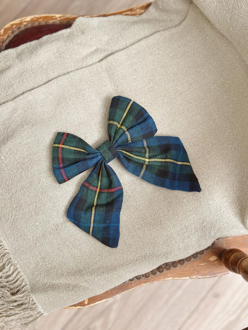 Green and blue tartan bow