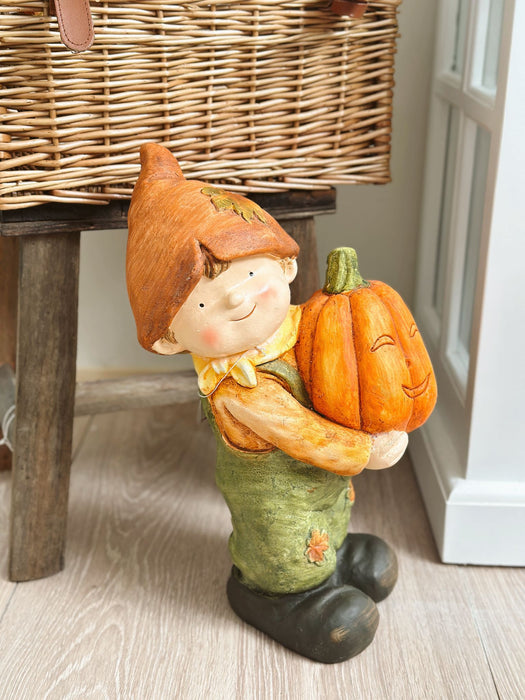 Statua decorativa ragazzo con zucca
