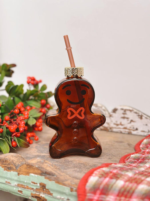 Tazza natalizia in vetro a forma di omino di pan di zenzero con cannuccia  Boltze