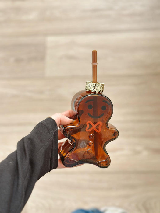 Tazza natalizia in vetro a forma di omino di pan di zenzero con cannuccia  Boltze