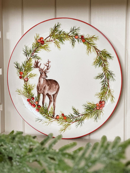 Piatto Natalizio in Porcellana con Ghirlanda e Cervo 26 cm