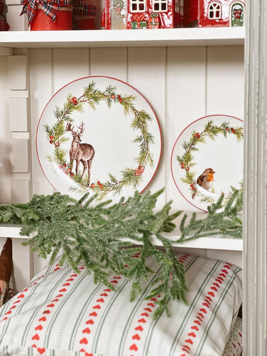Piatto Natalizio in Porcellana con Ghirlanda e Cervo 26 cm