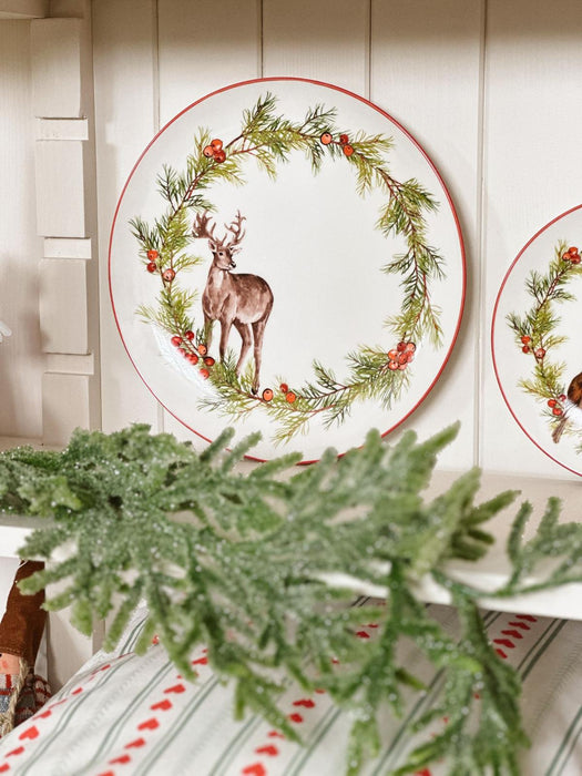 Piatto Natalizio in Porcellana con Ghirlanda e Cervo 26 cm