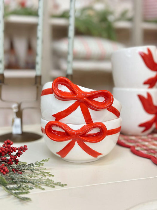 Ciotola Natalizia in Ceramica con Fiocco Rosso