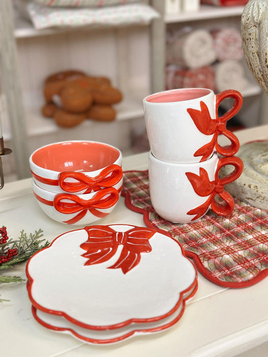 Piatto Natalizio in Ceramica con Fiocco Rosso