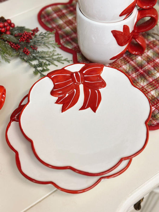 Piatto Natalizio in Ceramica con Fiocco Rosso