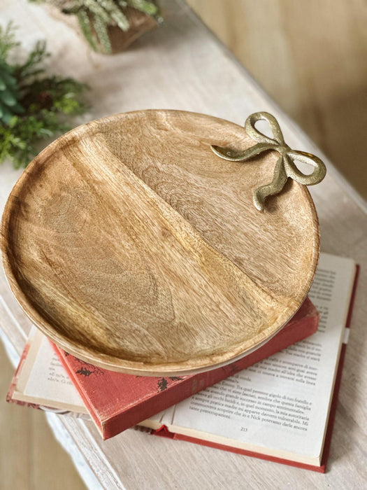 Alzatina in Legno di Mango con Fiocco Dorato