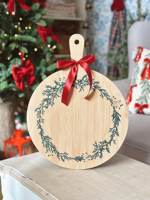 Tagliere in Bambù con Ghirlanda e Fiocco Rosso – 42x32x1,2 cm