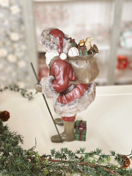 Babbo Natale in Resina con Cappello in Pelliccia – 15x14x30 cm