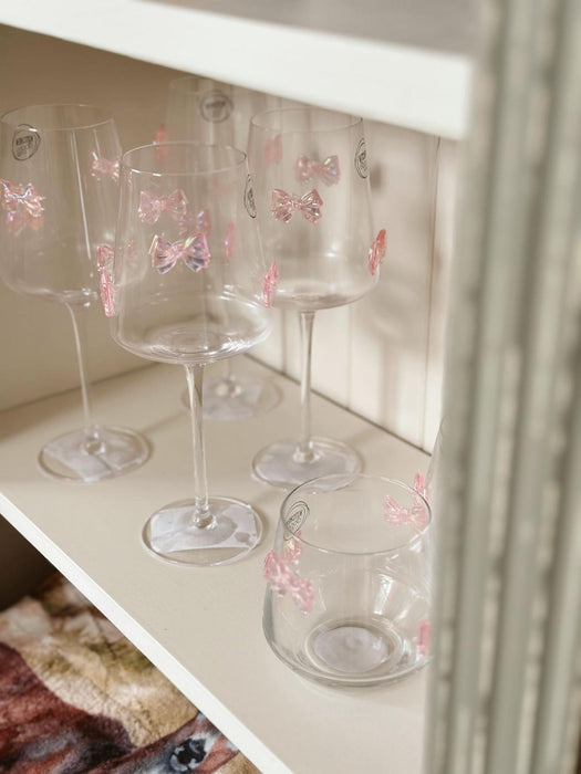 Set 6 Bicchieri in Vetro con Fiocchetti Rosa