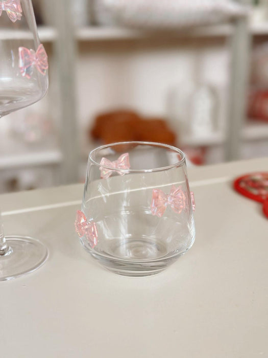 Set 6 Bicchieri in Vetro con Fiocchetti Rosa