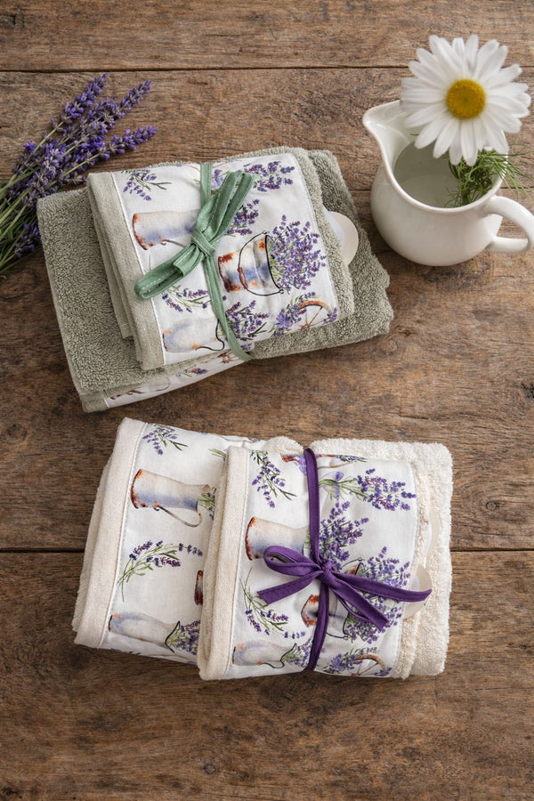 Coppia Asciugamani 100% Cotone Stile Provenzale