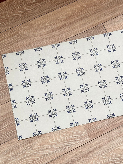 Tappeto in vinile su misura Cementine Blu effetto vissuto