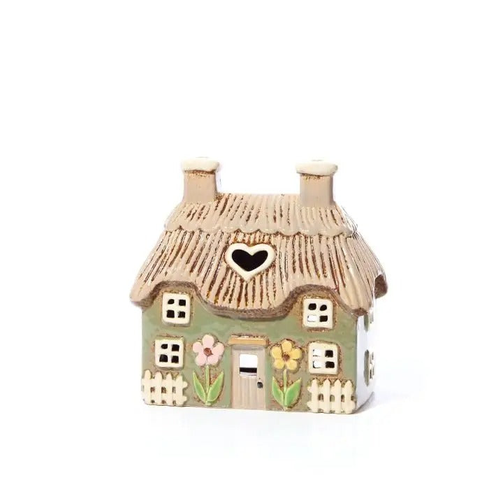 Casetta Porta Tealight Cottage Verde in Ceramica