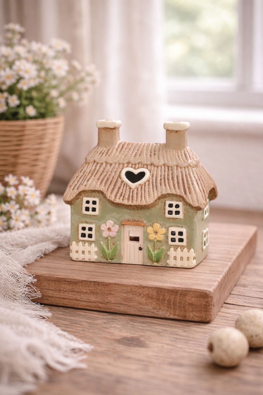 Casetta Porta Tealight Cottage Verde in Ceramica