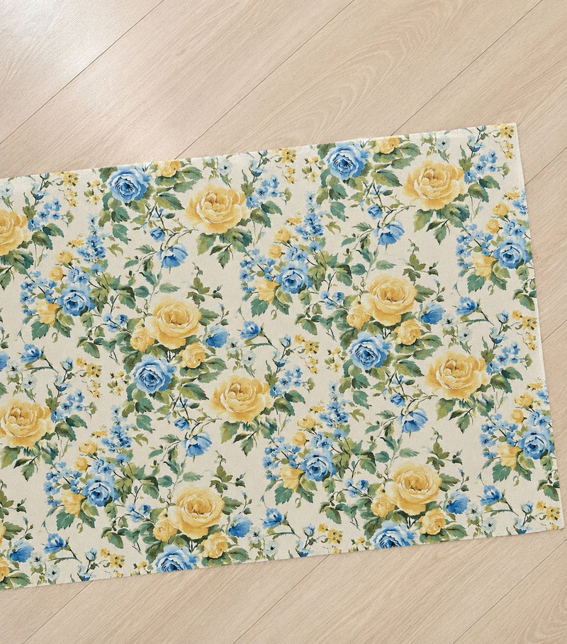 Tappeto in Vinile Su Misura Made in Italy “Blue & Gold Roses”