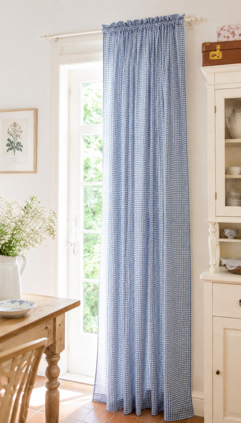Tenda Vichy Blu 135x290 cm in Cotone