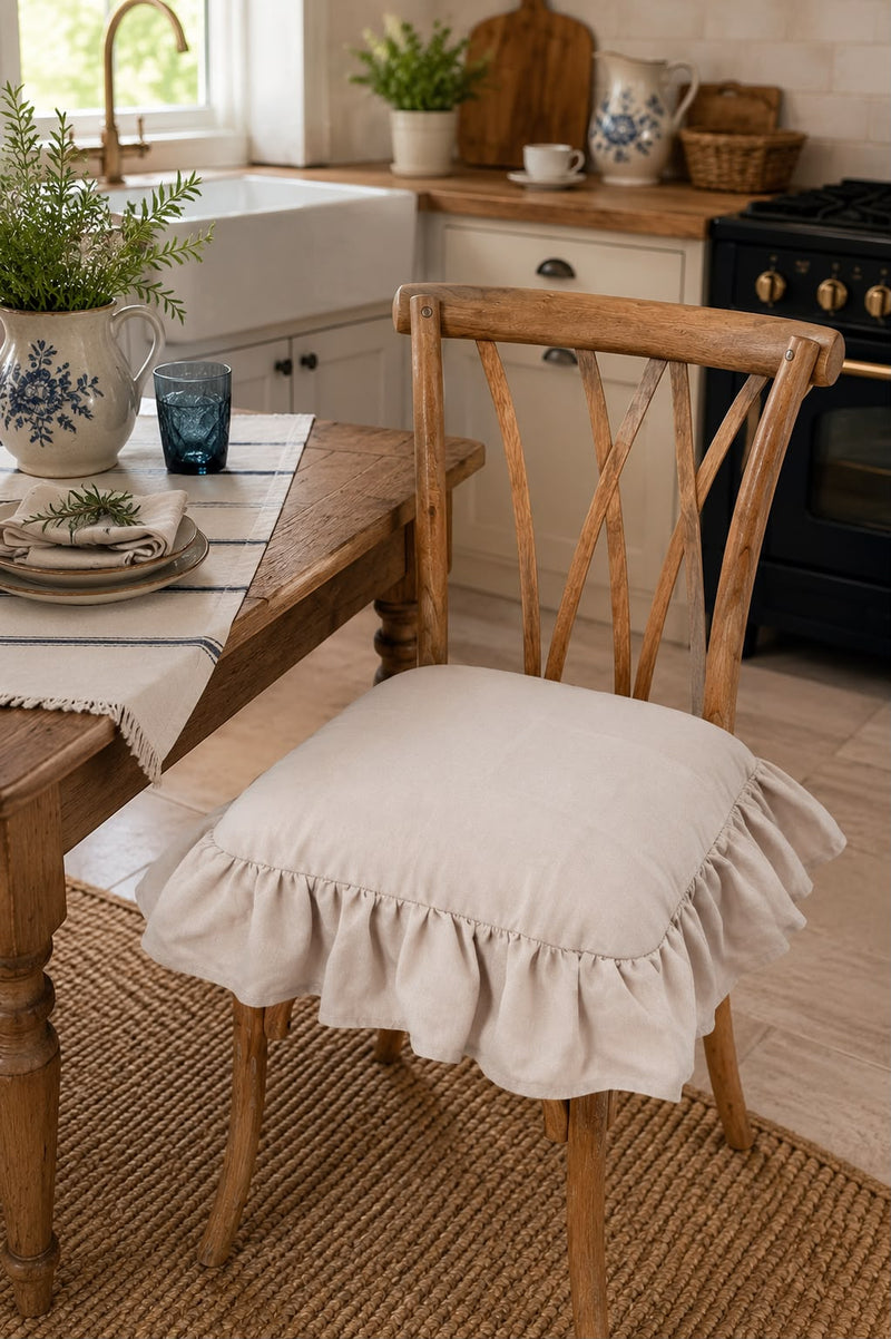 Cuscino per Sedia con Balza Beige Tortora e Laccetti