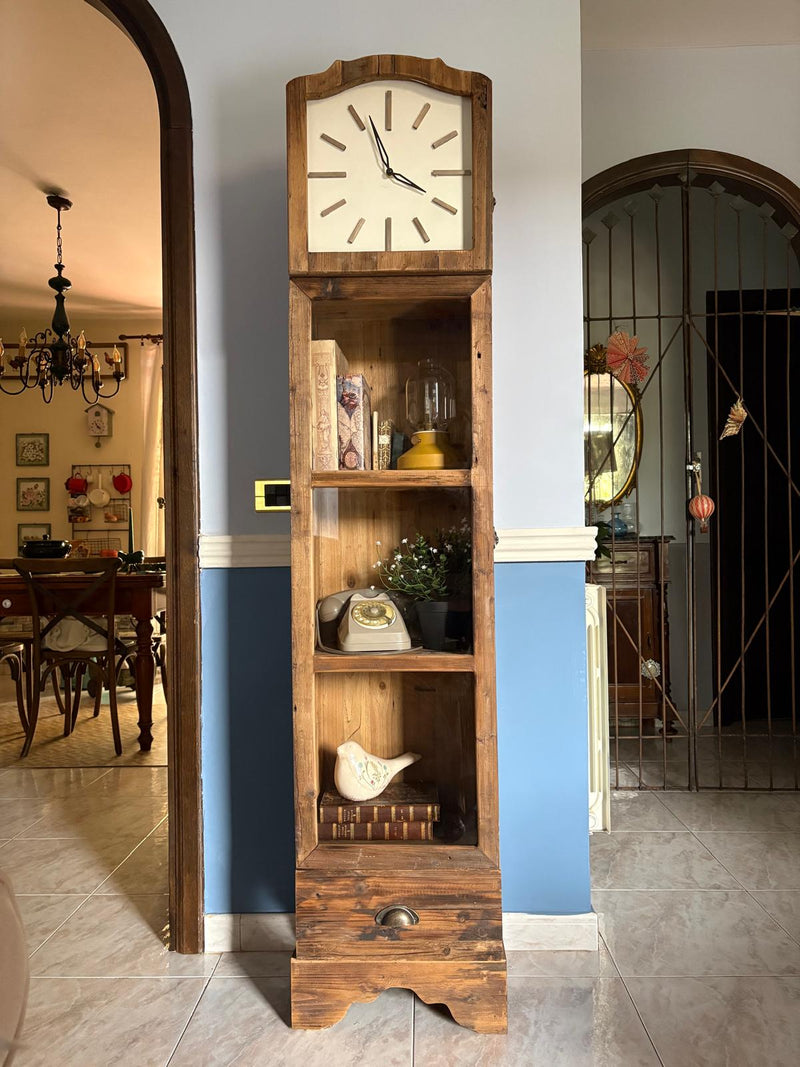 Orologio a colonna in legno con vetrina 38 x 32 x H180 cm
