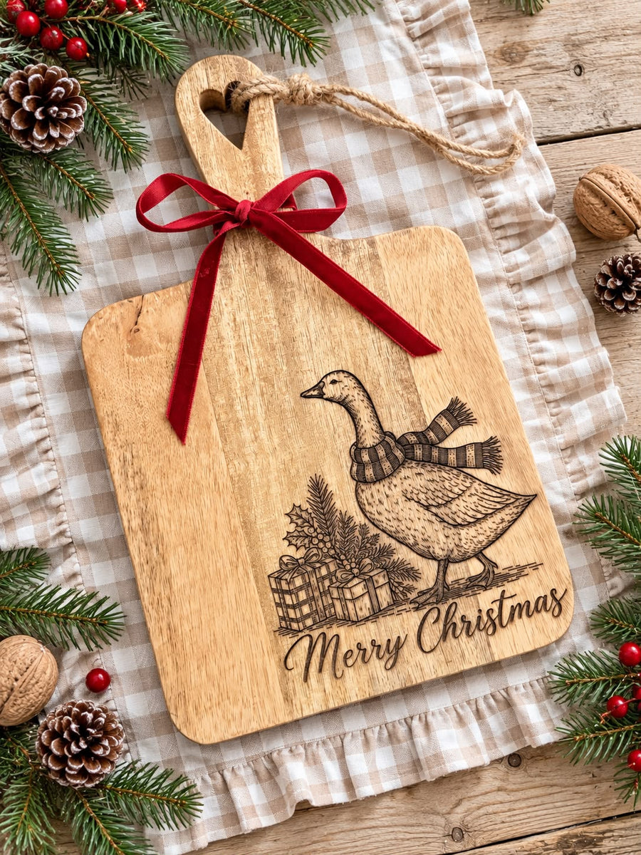 Tagliere natalizio in legno con oca Merry Christmas