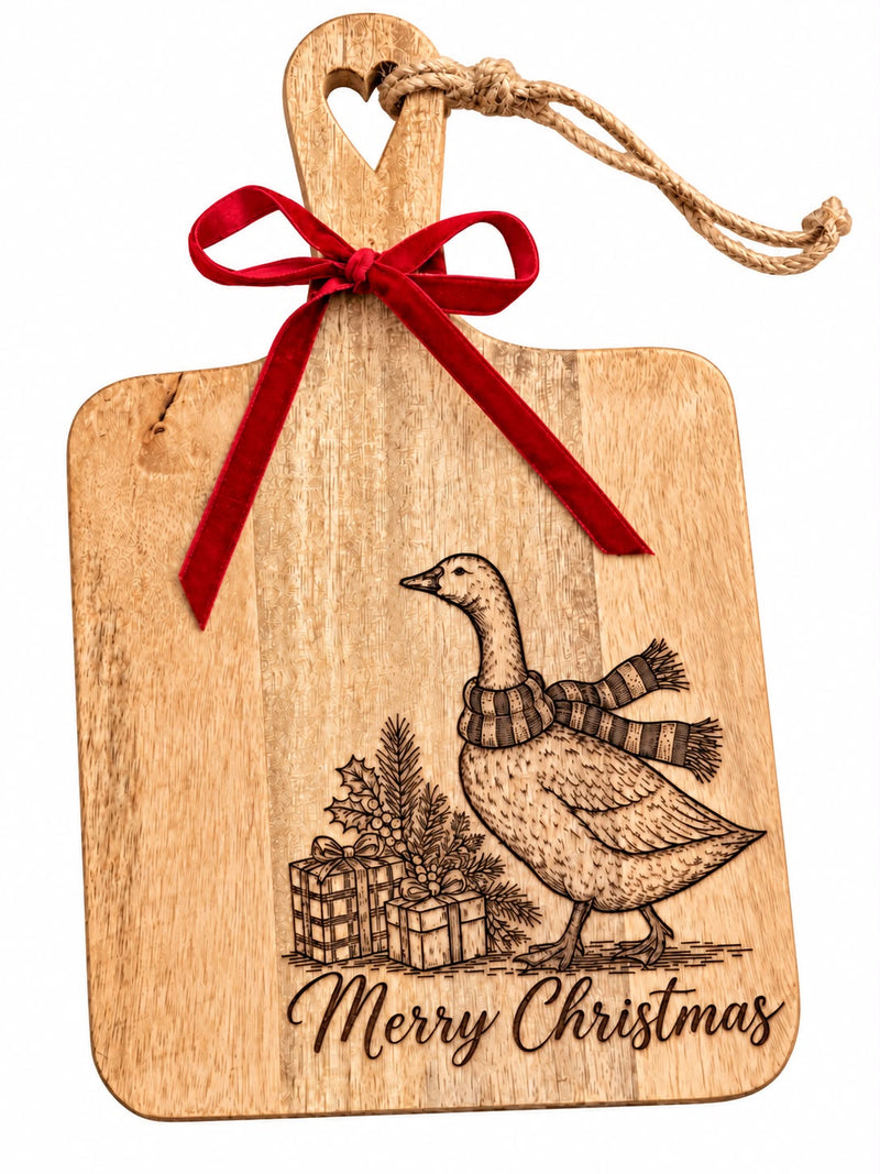 Tagliere natalizio in legno con oca Merry Christmas