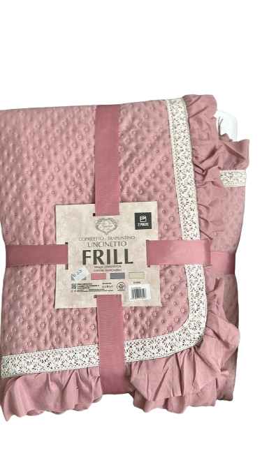 Trapuntino matrimoniale in microfibra rosa con uncinetto -Frill - Arredo Casa da Sogno