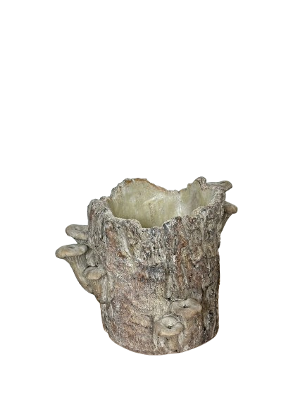 Bark effect vase with mushrooms