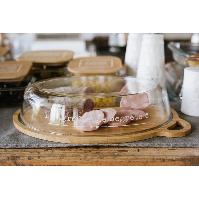 Contenitore in vetro  con base in legno  "L'appetito vien mangiando" - Arredo Casa da Sogno