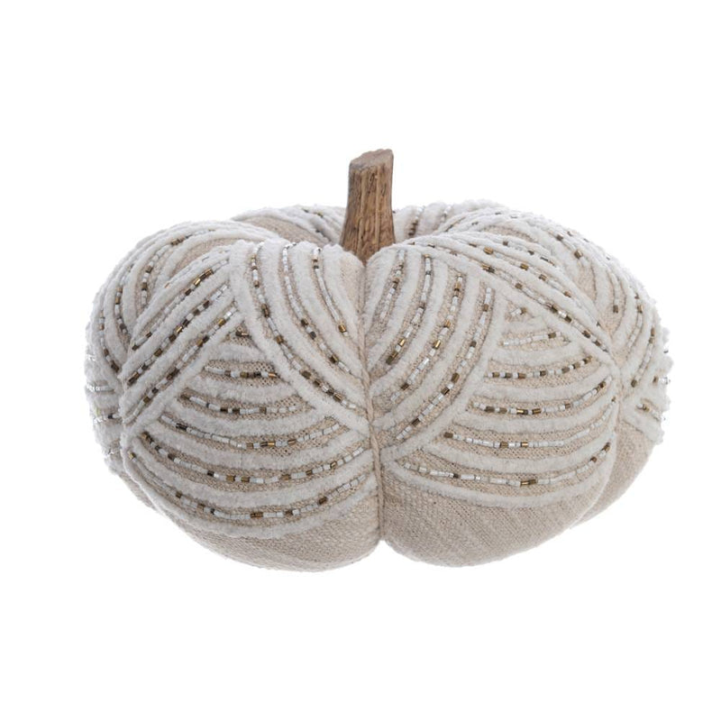 Zucca Decorativa con Perline Oro e Avorio 24x24x14 cm Blanc Mariclò