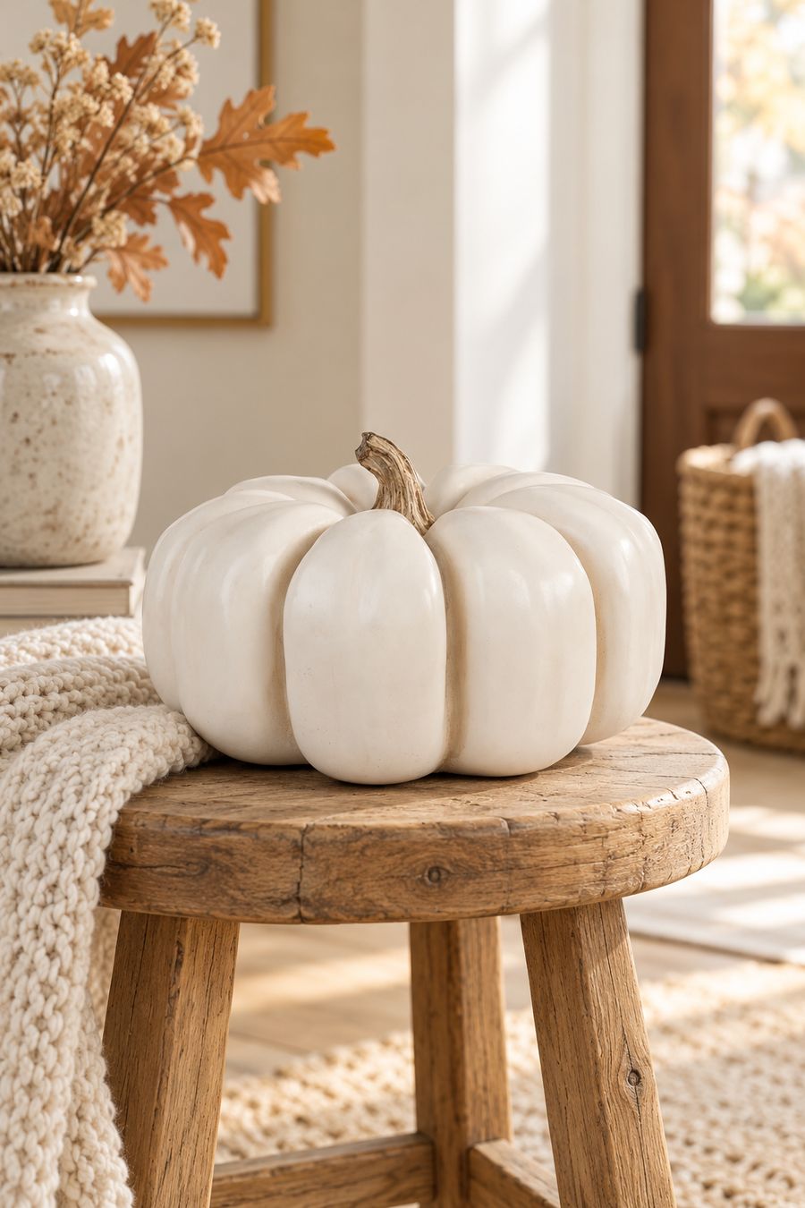 Zucca decorativa bianca in poliresina 27 x 16 cm