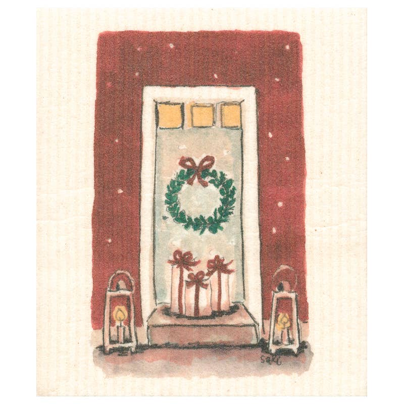 Panno Svedese Natalizio Porta con Ghirlanda 17x17 cm