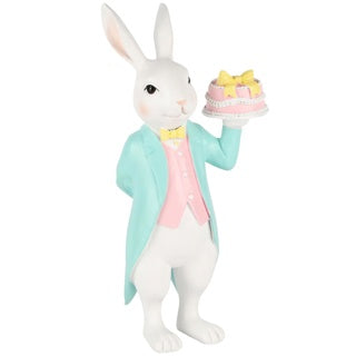 Bunny standing with cake, blue