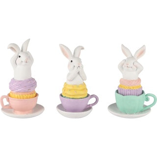 Lot de 3 lapins dans une tasse entendre/voir/parler