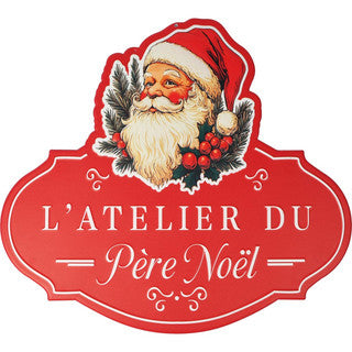 Targa da parete natalizia “Atelier du Père Noël” in metallo 50 x 45 cm