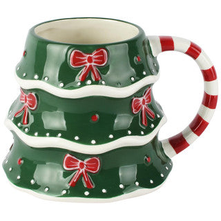 Tazza natalizia a forma di albero con fiocchi rossi 17x13x11cm