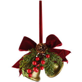 Campane decorative con bacche e pigne 19 cm