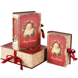 Set 3 libri contenitore natalizi con Babbo Natale 28 x 23 x 10 cm