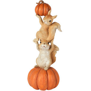Scoiattoli su zucca decorativa autunnale in poliresina - 12X12X31CM