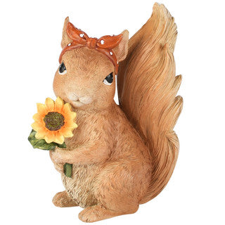 Statua scoiattolo con girasole in poliresina - 10x6x12cm