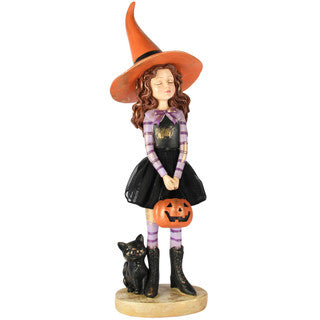 Strega Halloween con zucca e gatto in poliresina H40 cm
