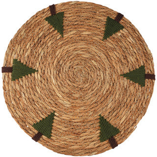 Tovaglietta rotonda in erba e cotone con rametti verdi 40 x 40 cm