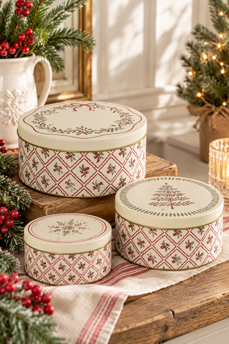 Set 3 Scatole Natalizie in Metallo Decorate